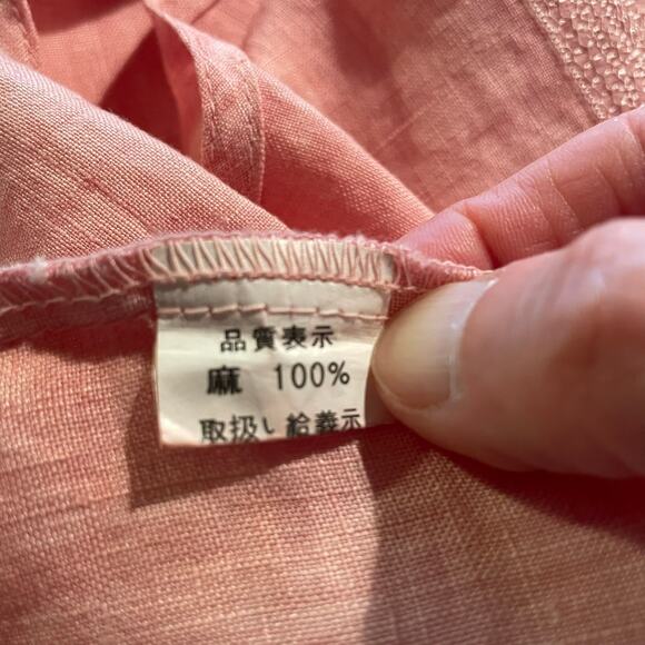 Linen Hemp Sleeveless Top Pink Embroidery Cottagecore Artsy Japanese M/L - Picture 12 of 14